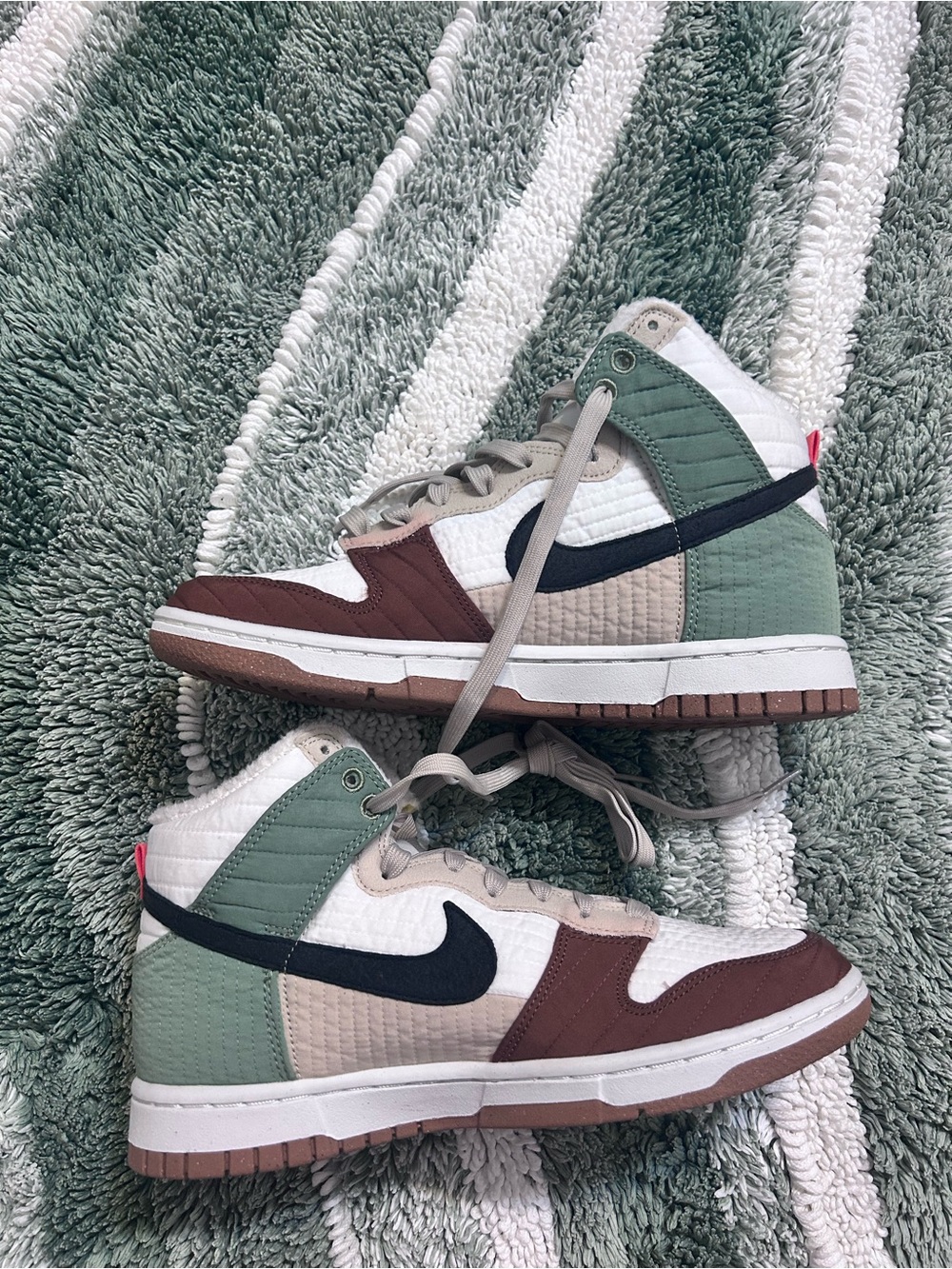 Nike High-Top Quilted Sneakers in Sage, Brown, Cream, and Black